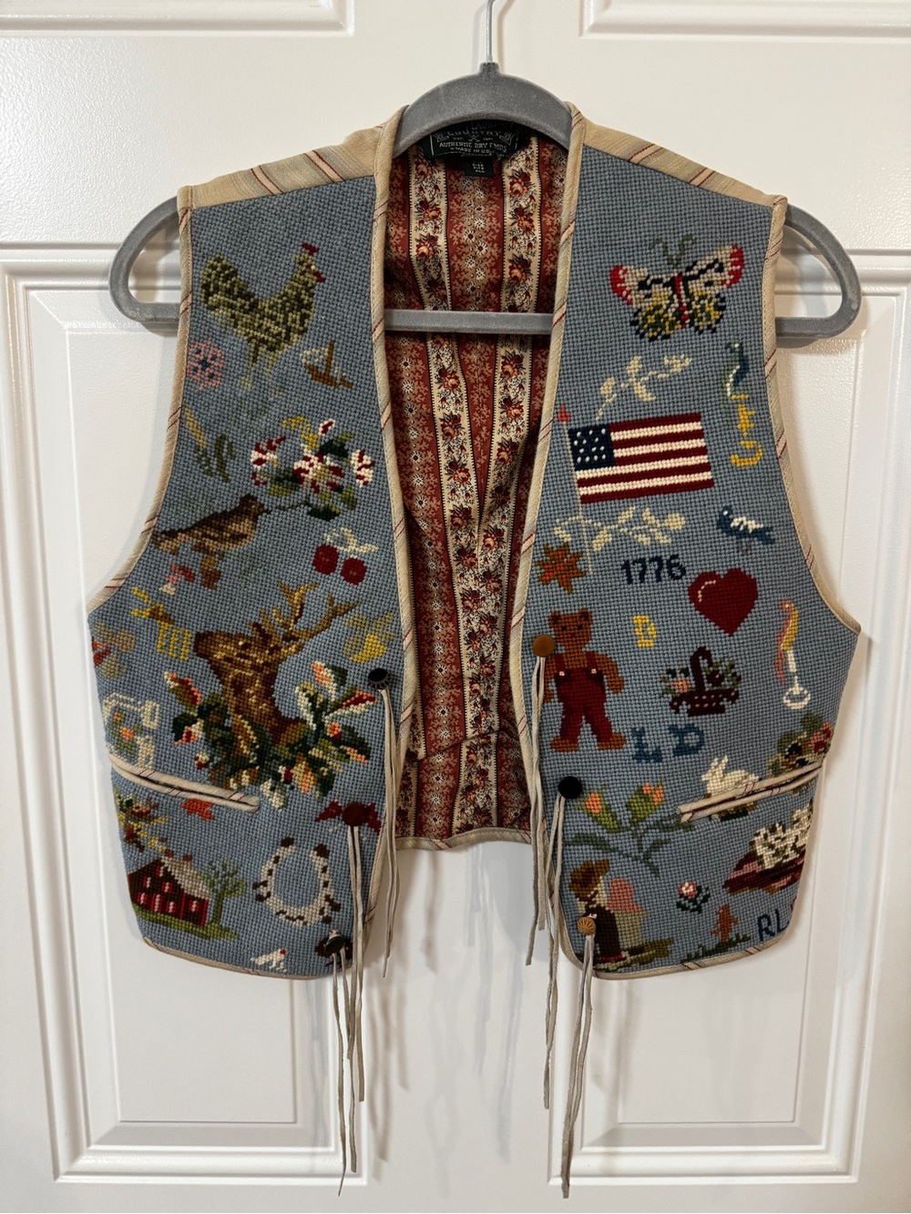 Vintage 90s Ralph Lauren Needlepoint Country Patriotic Western Vest